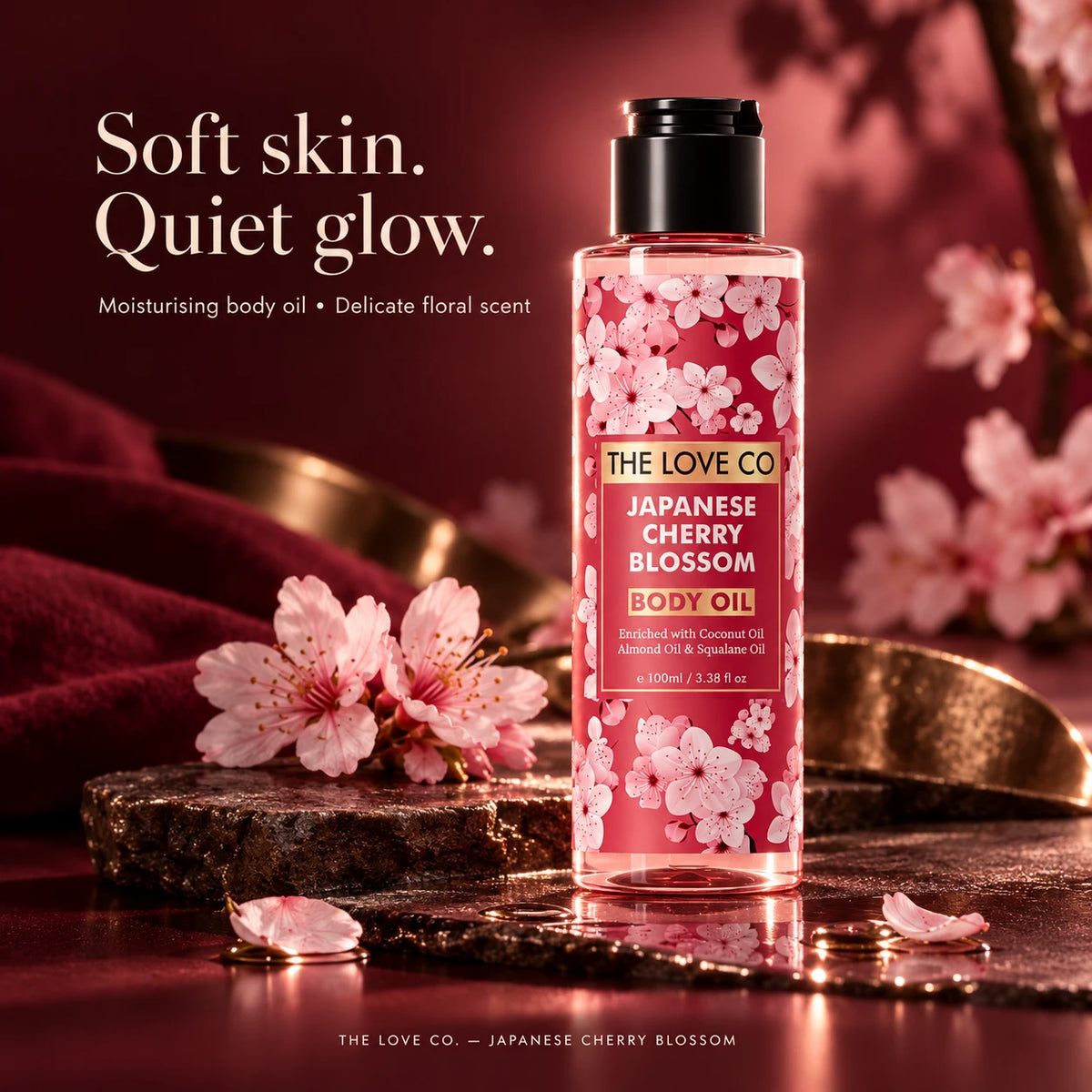 Japanese Cherry Blossom Body Oil, soft skin and quiet glow