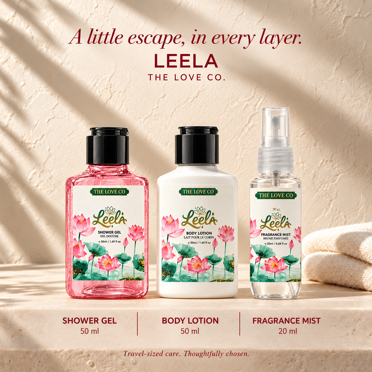 Leela travel-sized care collection