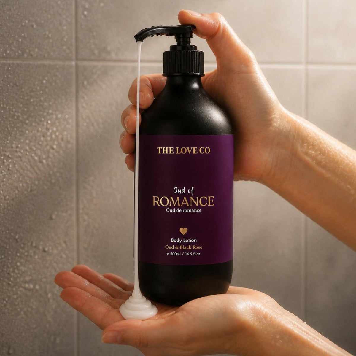 Oud of Romance Body Lotion pumped into the palm