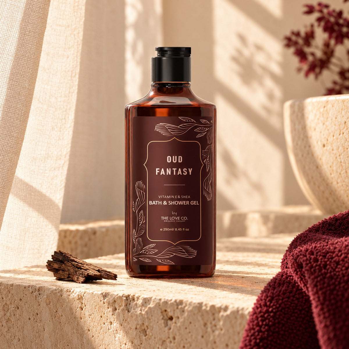Oud Fantasy Body Wash, in the bathroom