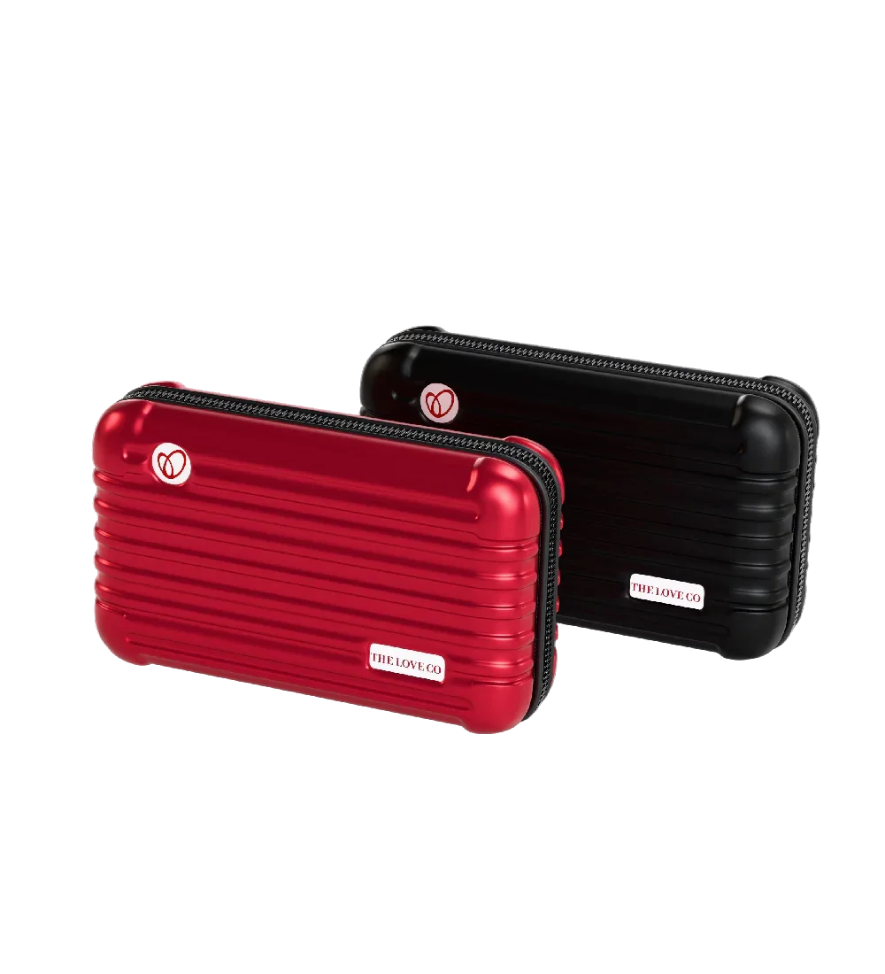 Red and black travel kit hard cases by THE LOVE CO with zipper closure