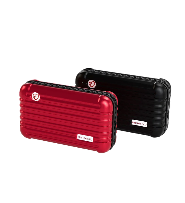 Red and black travel kit hard cases by THE LOVE CO with zipper closure
