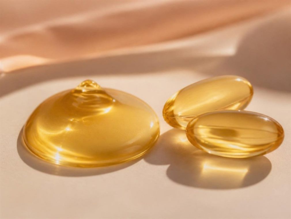 Golden vitamin E oil droplet