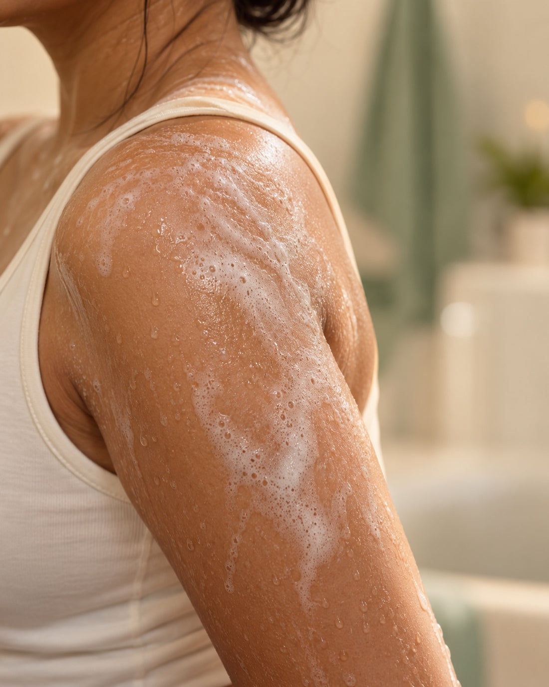 Light lather on the shoulder