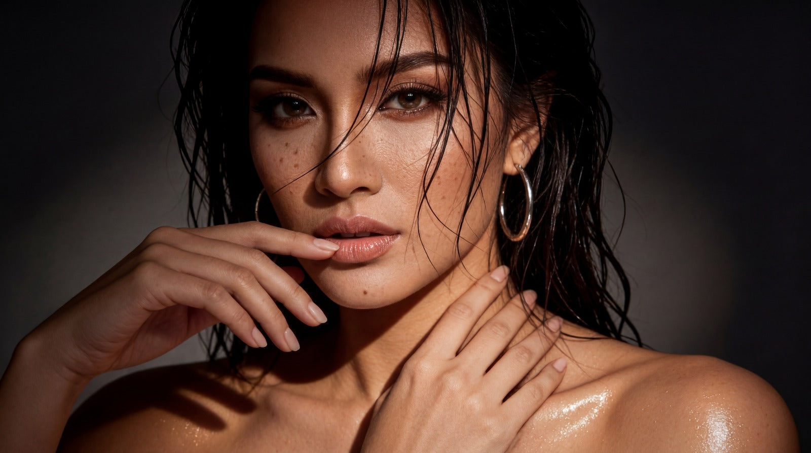 Cleansed, water-fresh skin — the ritual in motion